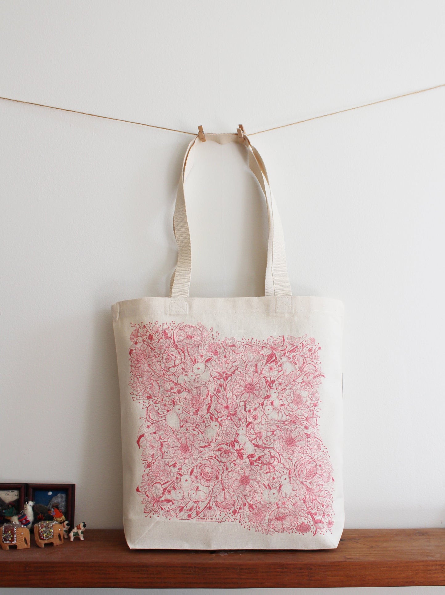 Bunny in the Floral Breeze Canvas Tote bag