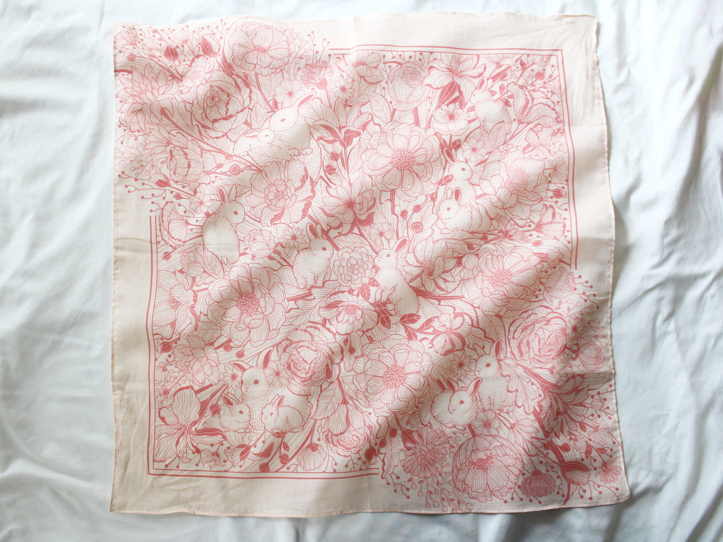 Bunny in the Floral Breeze Bandana Scarf (Pastel Pink)