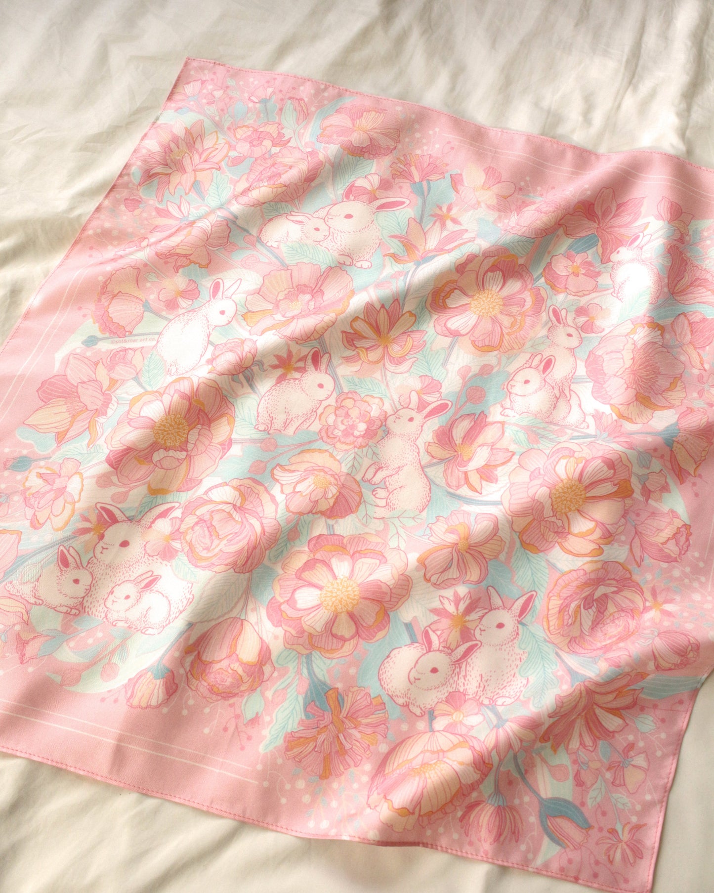 Bunny in the Floral Breeze Silk Twill Scarf