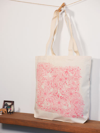 Bunny in the Floral Breeze Canvas Tote Bag