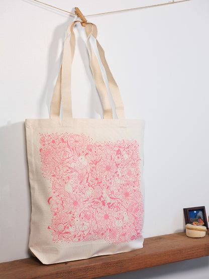 Bunny in the Floral Breeze Canvas Tote Bag