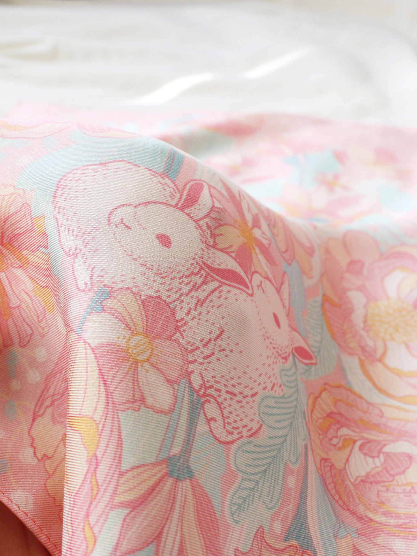 Bunny in the Floral Breeze Silk Twill Scarf