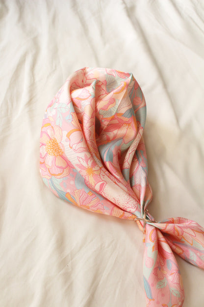 Bunny in the Floral Breeze Silk Twill Scarf