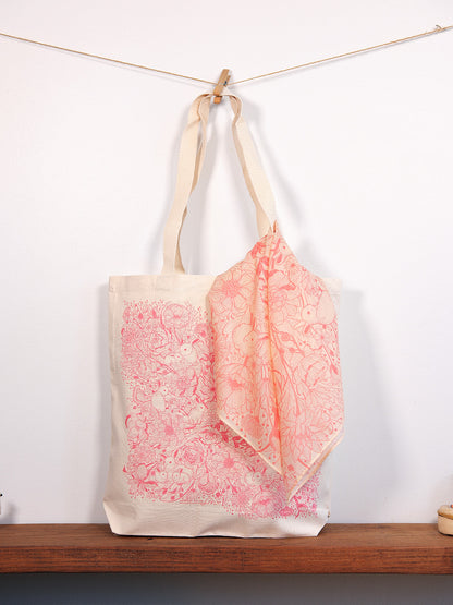 Bunny Rabbit Tote bag + Bandana Scarf Set (Pastel Pink)