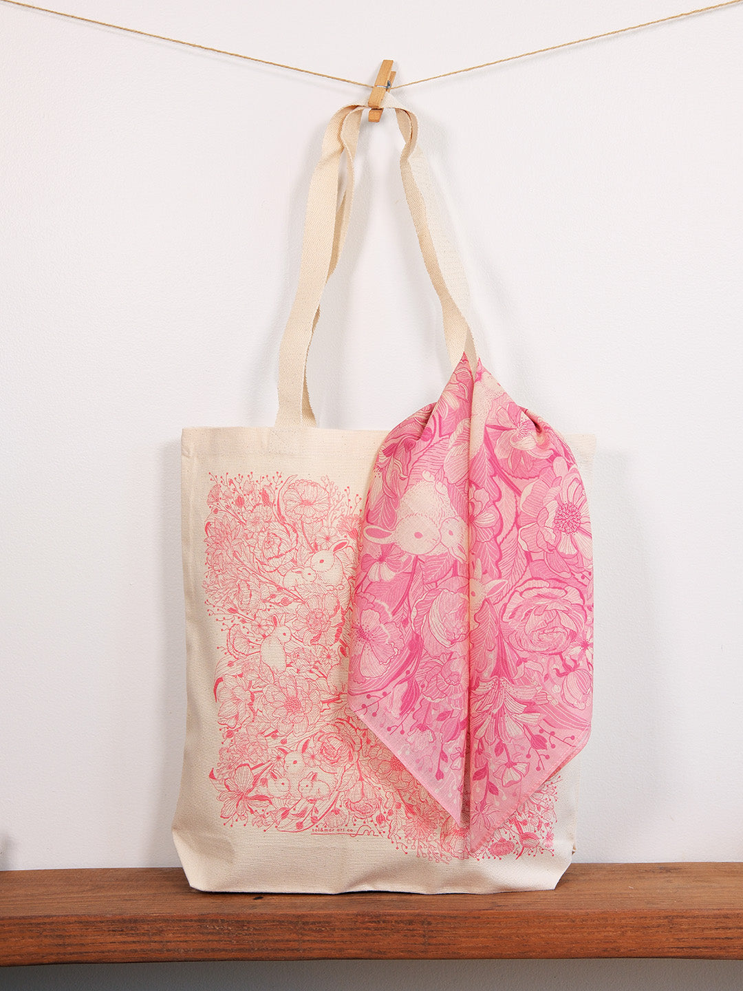 Bunny Rabbit Tote bag + Bandana Scarf Set (Pink)