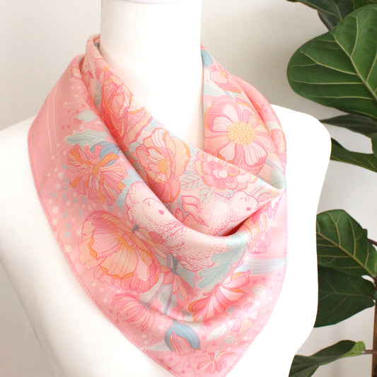 Bunny in the Floral Breeze Silk Twill Scarf