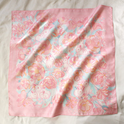 Bunny in the Floral Breeze Silk Twill Scarf