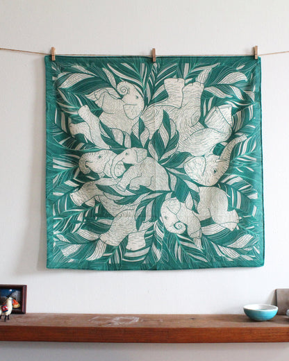 Elephant, "Siesta" Bandana Scarf (Green)