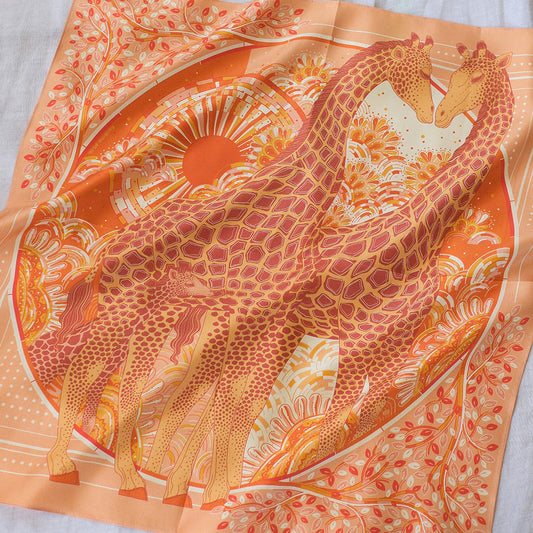 Giraffe, "Surya" in the Grassland Silk Twill Scarf