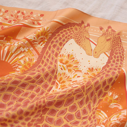 Giraffe, "Surya" in the Grassland Silk Twill Scarf