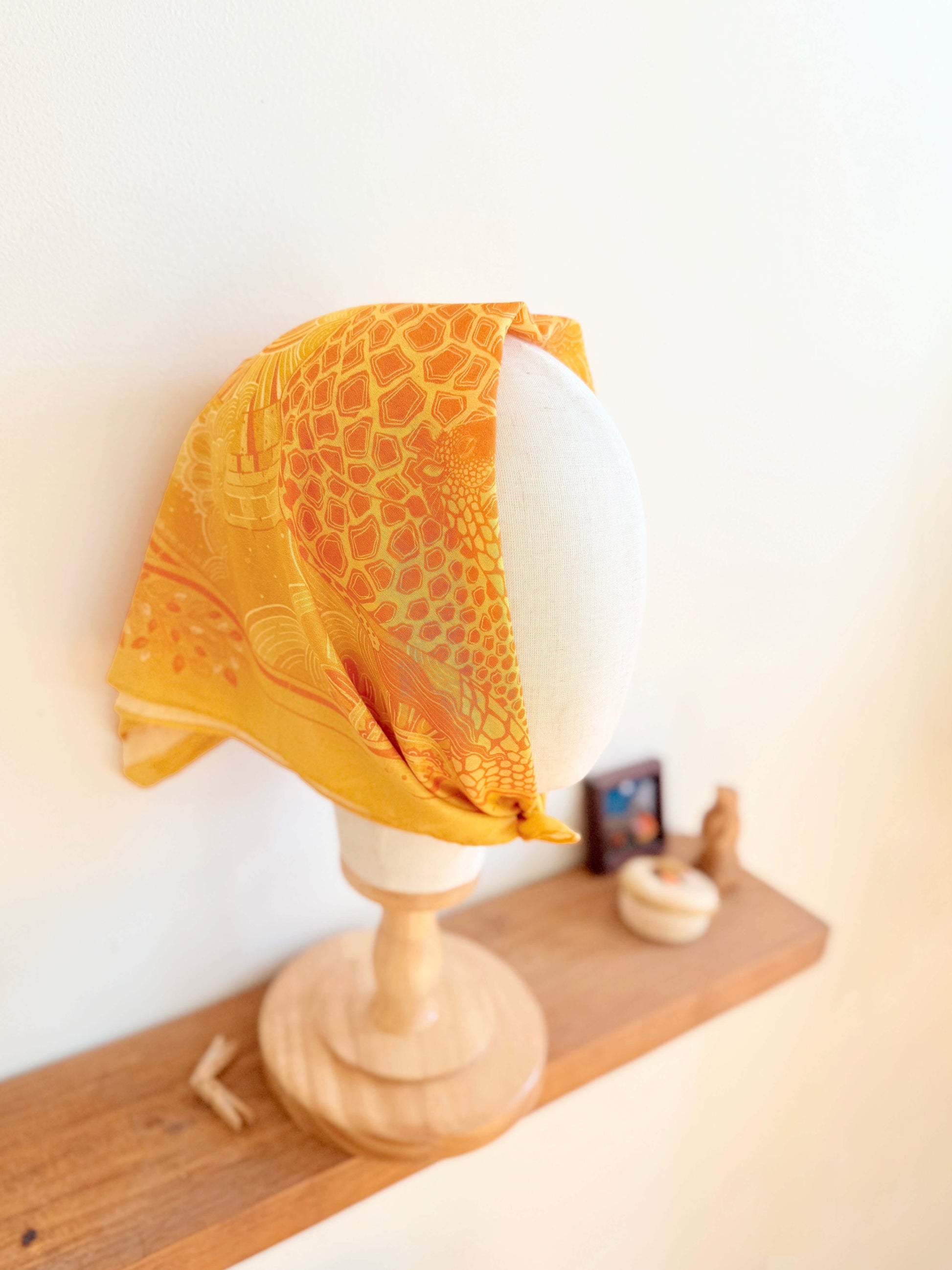 Giraffe, "Surya" in the Grassland Bandana Scarf (Golden Yellow) Bandana Scarf