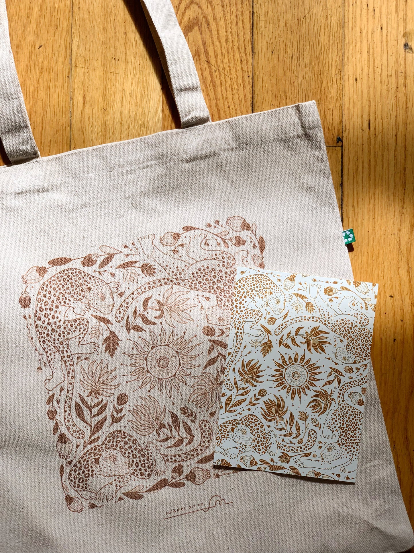 Leopard tote bag + Bandana Gift set (Off-white)