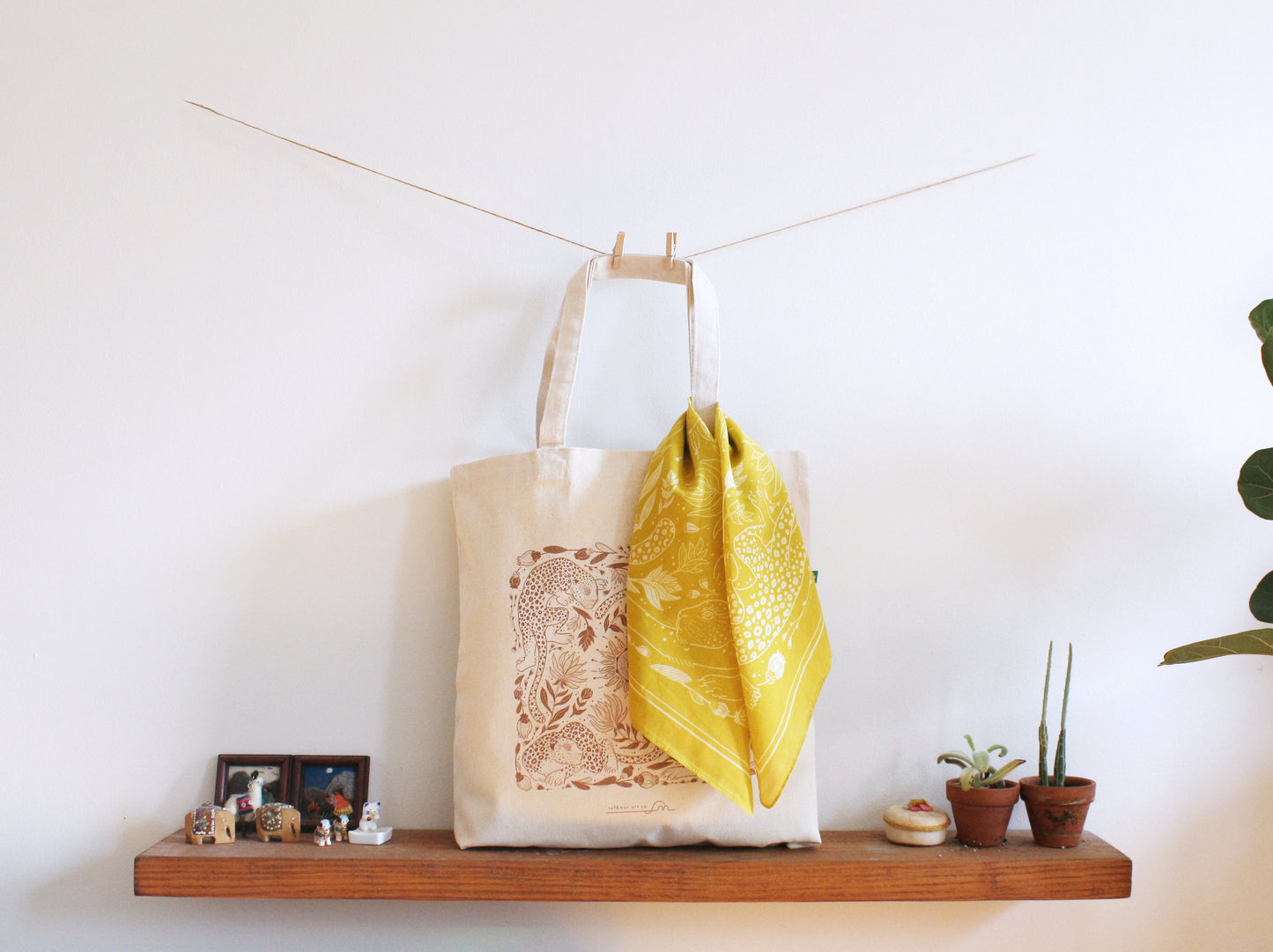 Leopard tote bag + Bandana Gift set (Mustard)