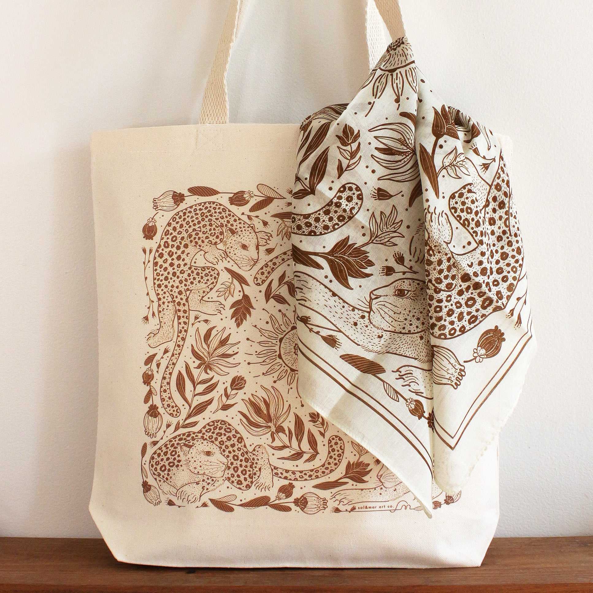 Leopard Tote Bag + Bandana Gift Set (Off-white) Tote bag