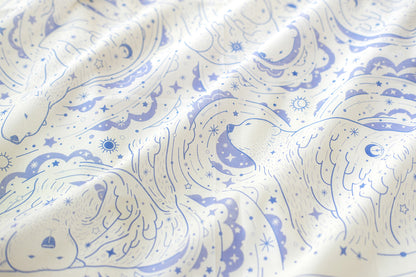 Polar Bear and Northern Sky pattern on soft off-white bandana scarf, featuring waves and stars design.