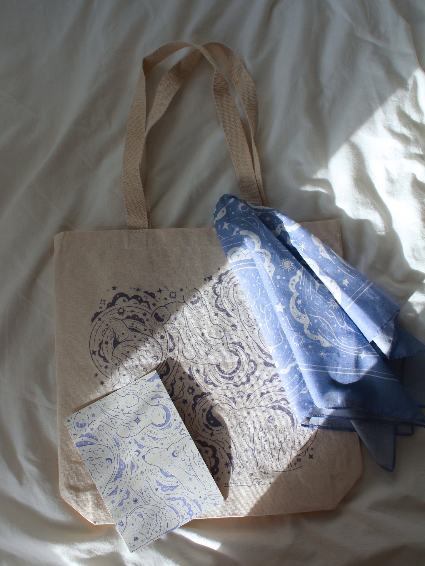 Polar bear Tote bag + Bandana Scarf Set (Lavender)