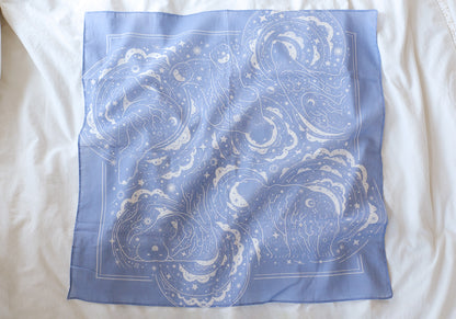 Lavender bandana scarf featuring polar bear and northern sky design, perfect for accessories and decor.