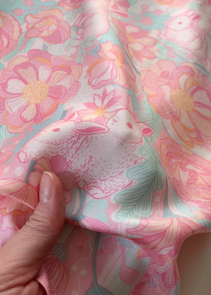 Bunny in the Floral Breeze Silk Twill Scarf