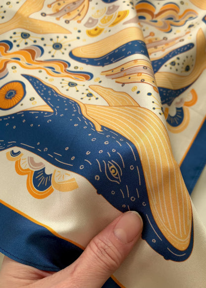 Whale, and the Ocean Silk Twill Scarf