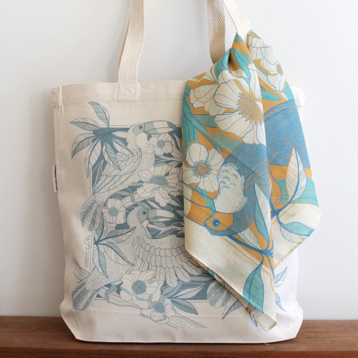 Toucan Bird Tote bag + Bandana Scarf Set (Yellow)