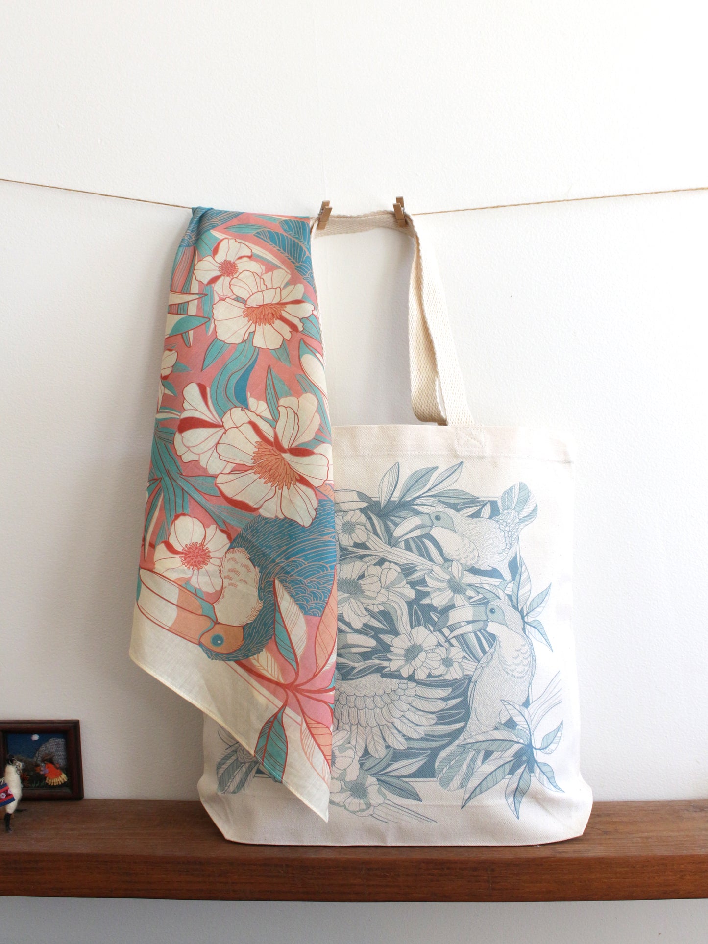 Toucan Bird Tote bag + Bandana Scarf Set (Pink)