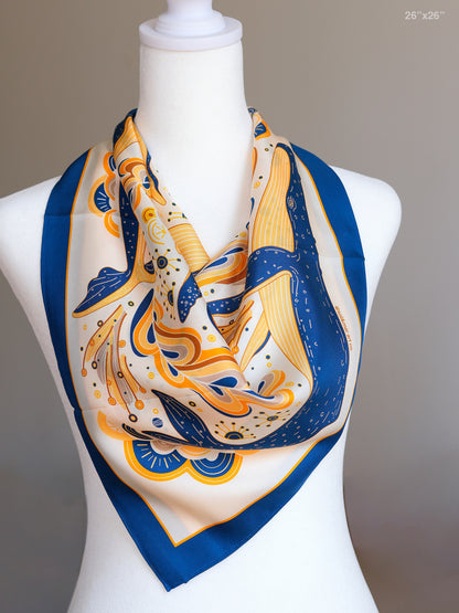 Whale, and the Ocean Silk Twill Scarf