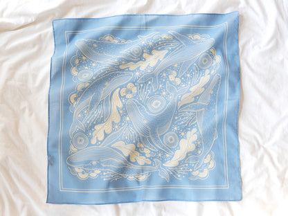 Whale, and the Ocean Bandana Scarf (Light Blue)