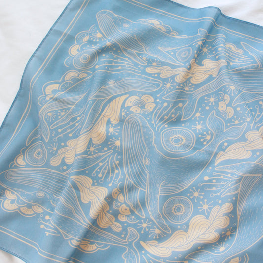 Whale, and the Ocean Bandana Scarf (Light Blue)