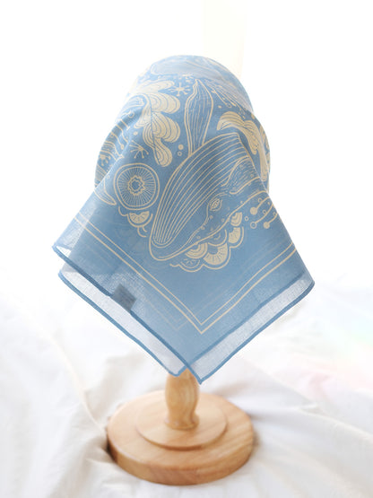 Whale, and the Ocean Bandana Scarf (Light Blue)