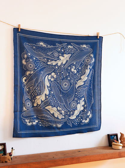 Whale, and the Ocean Bandana Scarf (Navy)