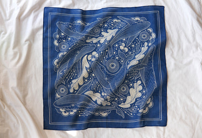 Whale, and the Ocean Bandana Scarf (Navy)