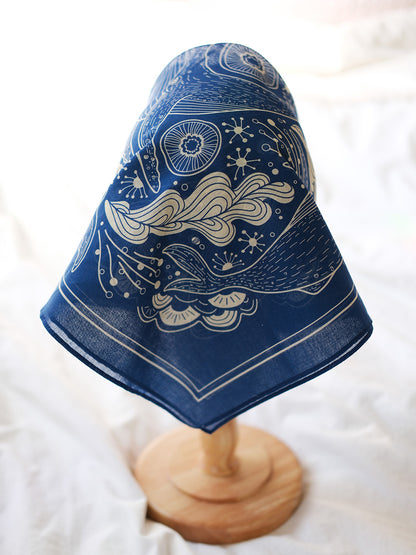 Whale, and the Ocean Bandana Scarf (Navy)