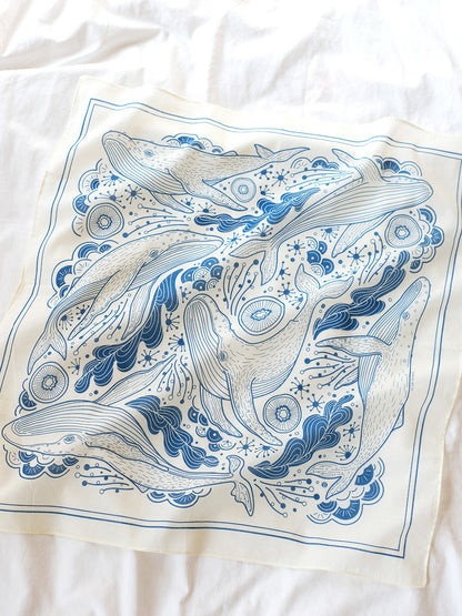 Whale, and the Ocean Bandana Scarf (Off-White)