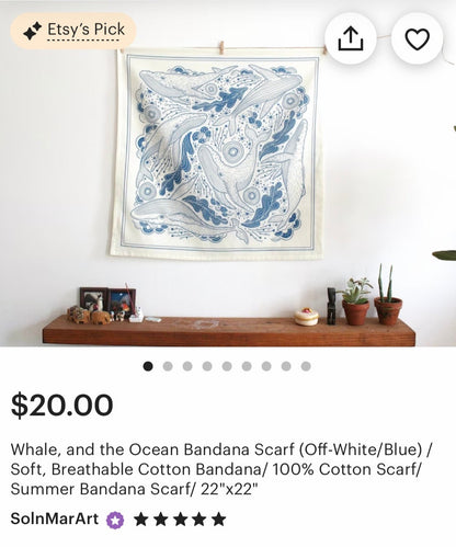 Whale, and the Ocean Bandana Scarf (Off-White)