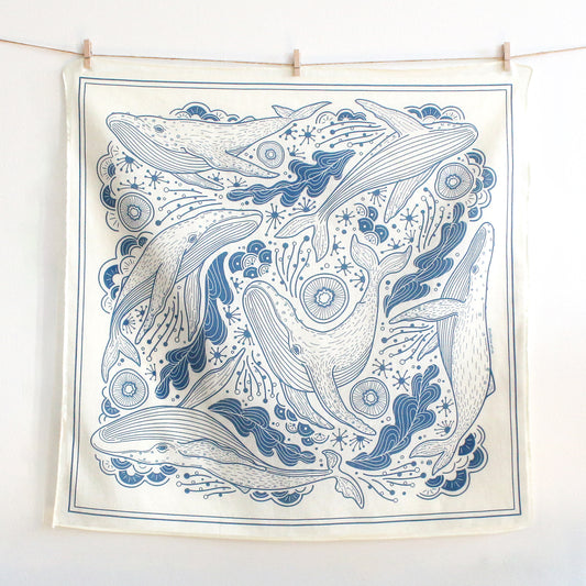 Whale, and the Ocean Bandana Scarf (Off-White)