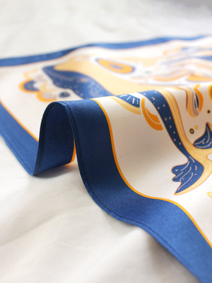 Whale, and the Ocean Silk Twill Scarf