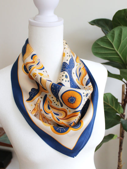 Whale, and the Ocean Silk Twill Scarf