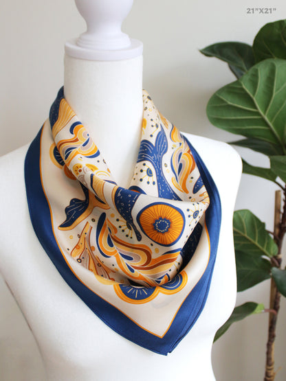 Whale, and the Ocean Silk Twill Scarf