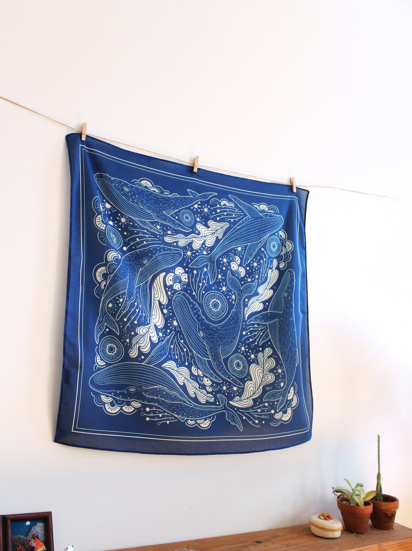 Whale, and the Ocean Bandana Scarf (Navy)