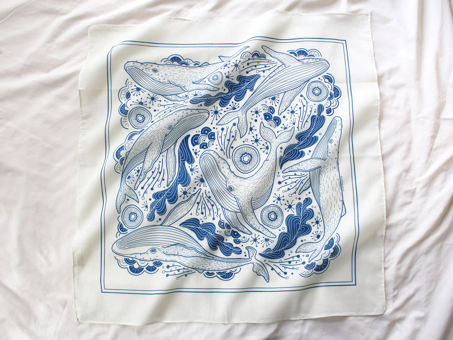 Whale, and the Ocean Bandana Scarf (Off-White)