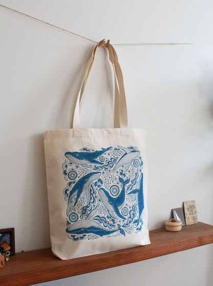 Whale tote bag + Bandana Gift set (Light blue)