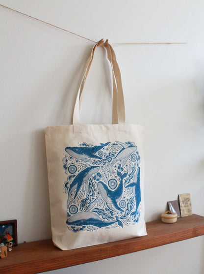 Whale tote bag + Bandana Gift set (Navy)