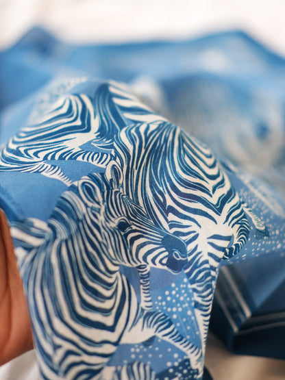 Zebra Tote Bag + Bandana Gift Set  (Blue)