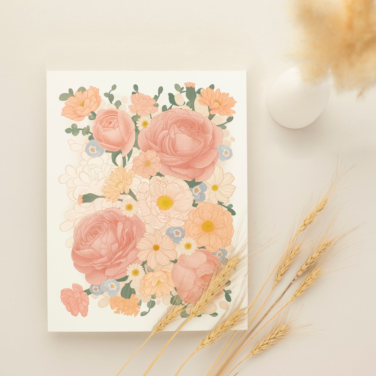 Fall Bouquet Greeting card/ Vintage flower card/ Flower Illustration/ Botanical Art/ Floral Art Print / A2 Size