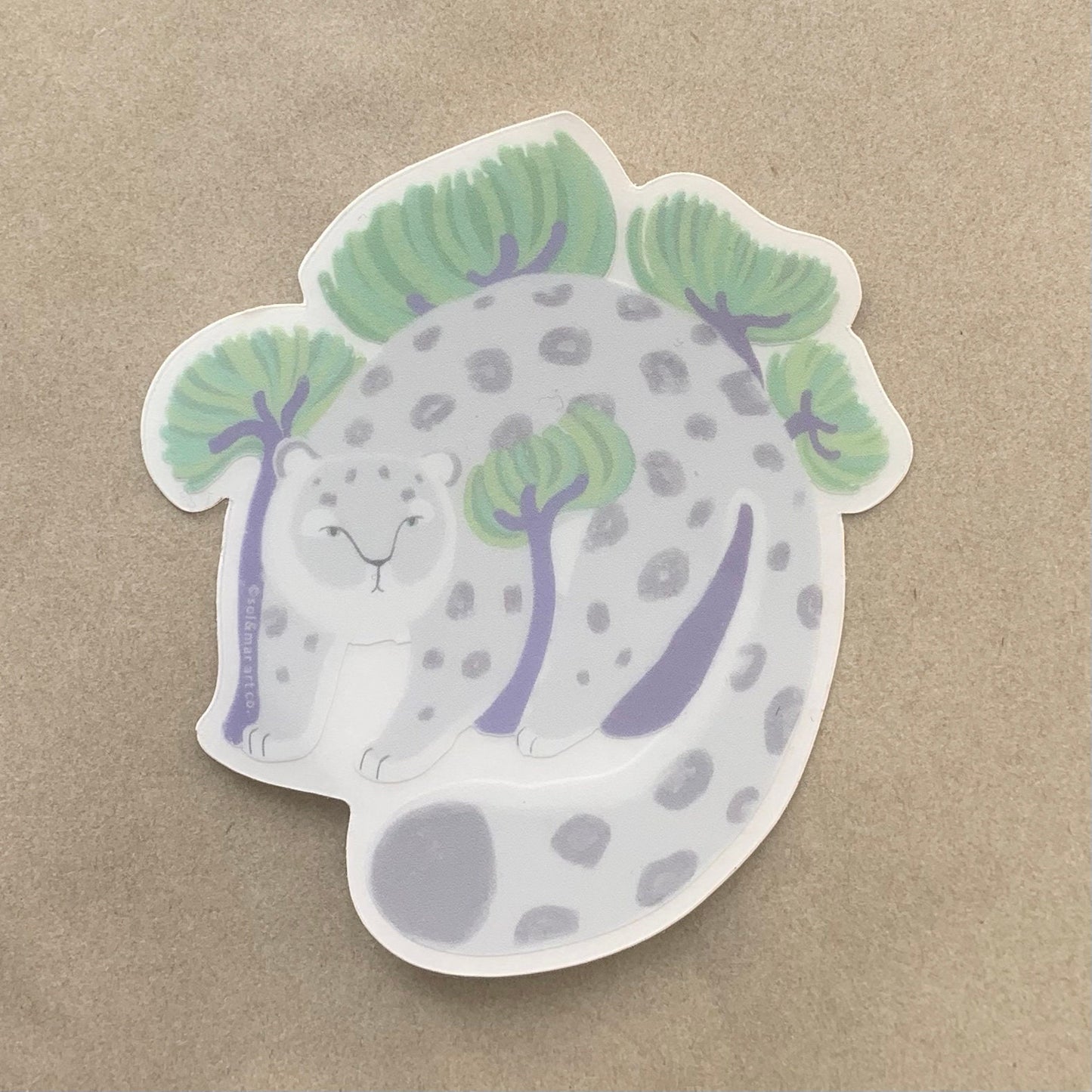Snow leopard enamel pin + Sticker + Postcard Set