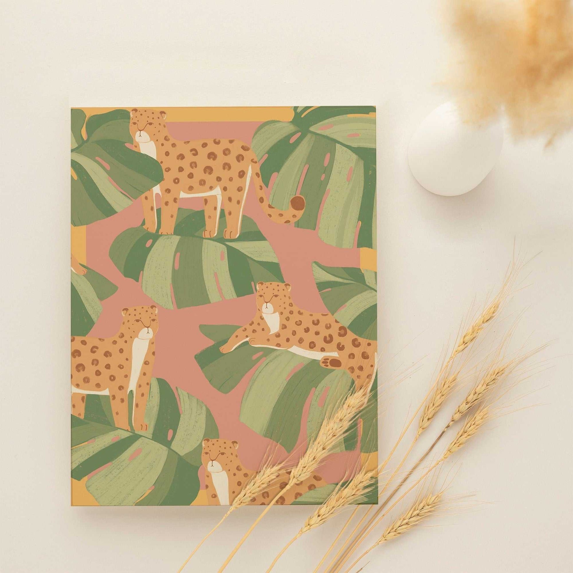 Leopard, Monstera Greeting card