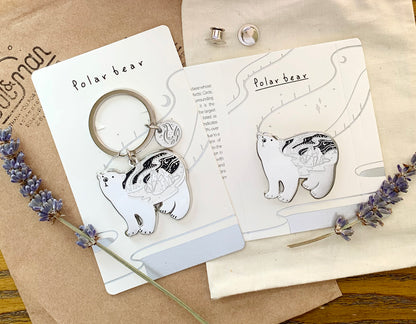 Polar Bear Enamel Keyring+ Pin set